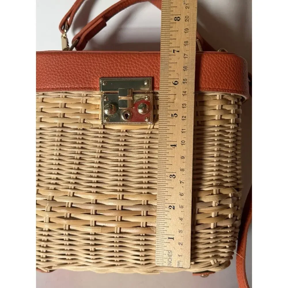 Tommy Bahama Wicker North South Shoulder Bag Orange Tan Rattan Crossbody *READ
